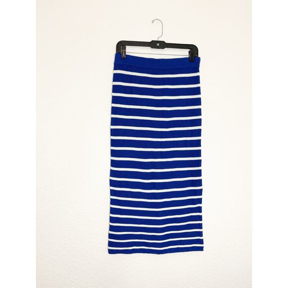 NWT Mango Striped Knitted Midi Skirt Size Medium Blue White Stretch - Picture 3 of 12